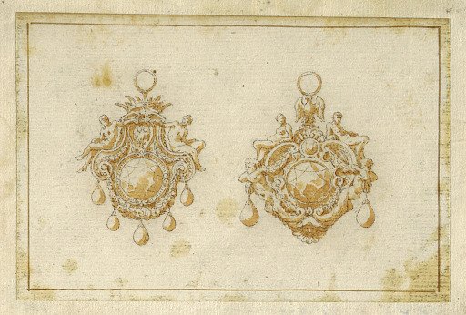 Design for two pendants with crown and eagle