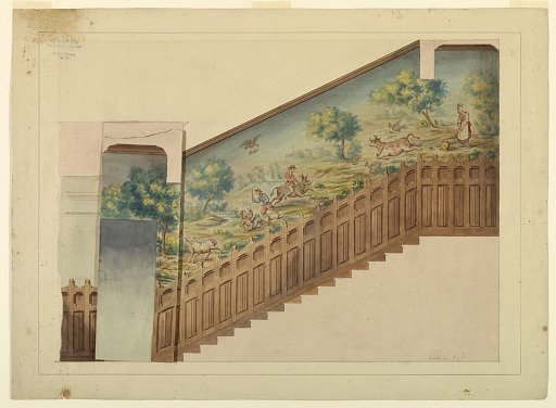 Design with Overlay for Portion of Stairway in Château-sur-Mer, Newport, Rhode Island