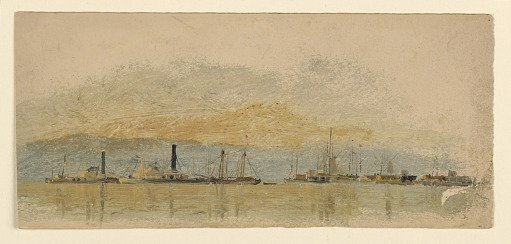 Steamers and Ships on a River