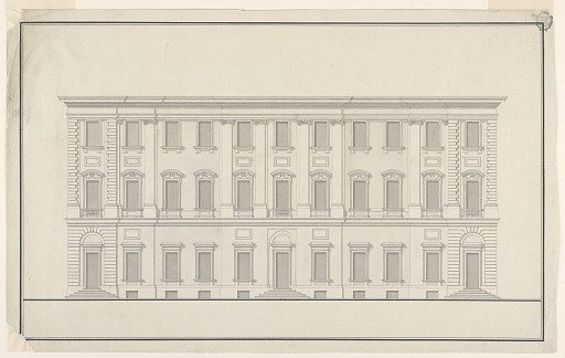 Elevation of a Stately Building with Three Entrances