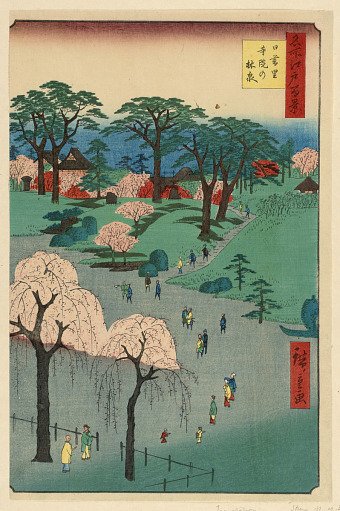 Nippori, Temple Gardens (Nippori, jiin no rinsen) From the Series One Hundred Famous views of Edo