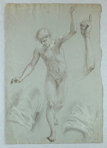 Nude Angel, Angel's Arm, and Drapery Studies, Study for "Mercy's Dream"