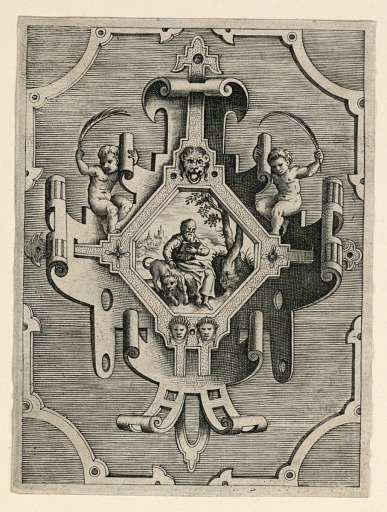 Scrollwork Escutcheon with Representation of Saint Mark the Evangelist