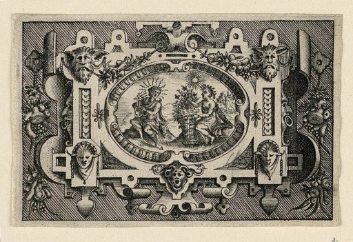 Scrollwork Escutcheon with Representation of Autumn