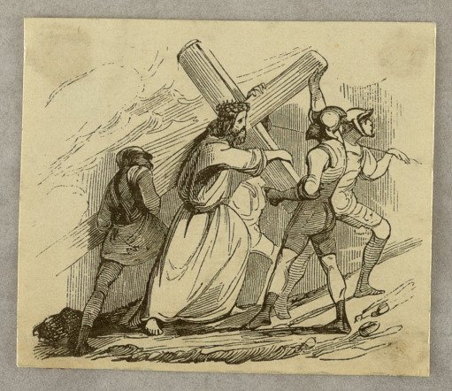 Two Soldiers Lay the Cross on Christ's Shoulders