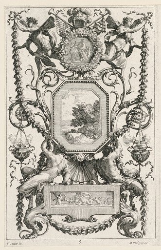 Ornamental Panel Surmounted by a Medallion with a Sacrifice, plate 5 from the Livre de Diverses Grotesques Peintes dans le Cabinet et Bains de La Reyne Regente, au Palais Royal