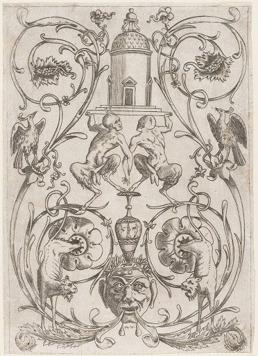 Grotesque Ornament with Satyrs, from a set of twenty ornament panels
