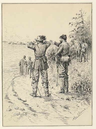 Officers and General Watching a Naval Battle (Battle of the Monitor and the Merrimac)