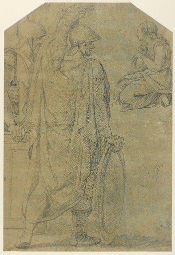 Two Soldiers and a Kneeling Woman