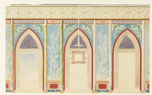 Royal Pavilion, Brighton, Design for Chimney wall with 3 gothic arches and Chinese lantern