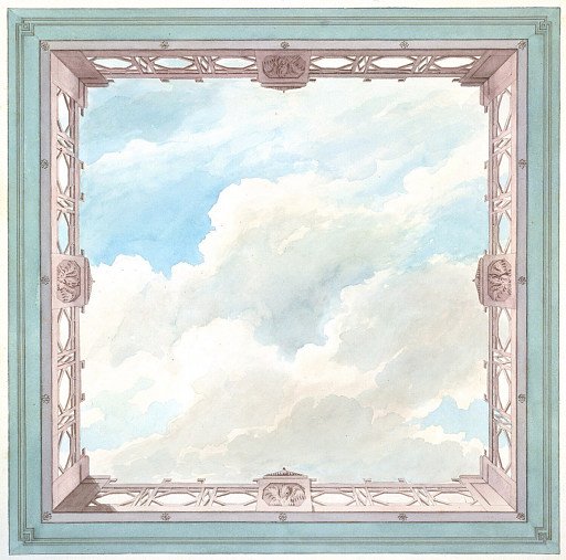 Ceiling Design with Fretwork Balcony and Open Sky, possibly for Conservatory/ Music Room, or Dining Room