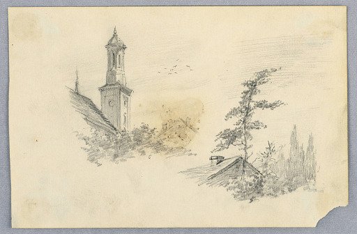 Sketch of Church Tower and Roof Top