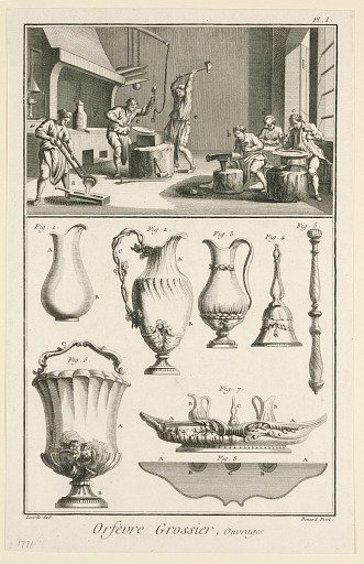 Orfevrerie Grossier, Ouvrages, Plate I from "Encyclopédie ou Dictionnaire Raisonné des Sciences, des Arts et des Métiers"
