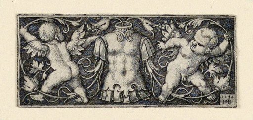 Frieze with Cuirass at Center, Flanked by Two Genii