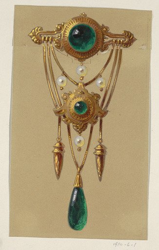 Design for a Gold and Cabochon Gem Brooch