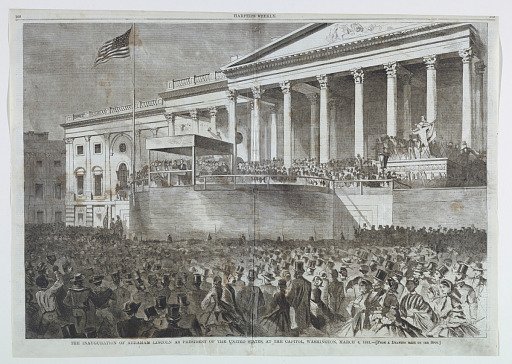 The Inauguration of Abraham Lincoln as President of the United States at the Capitol, Washington, D.C., March 4, 1861, from Harper's Weekly, March 16, 1861, pp. 168-169.