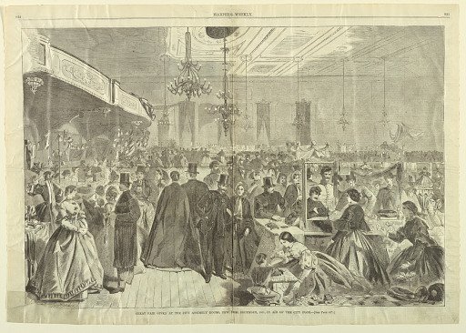 Great Fair Given at the City Assembly Rooms, New York, December 1861, in Aid of City Poor, from Harper's Weekly, December 28, 1861, pp. 824-825.