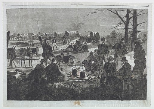 Halt of a Wagon-train, from Harper's Weekly, February 6, 1864, pp. 88-89