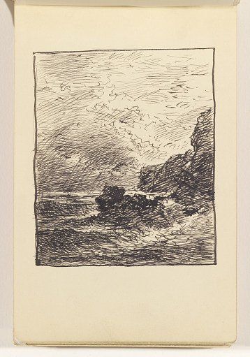 Ocean with Large Rock and Cliffs at Right