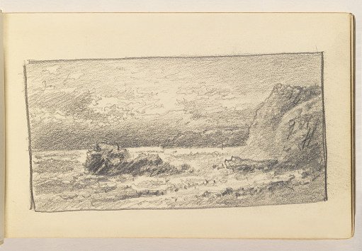 Ocean with Large Rock and Small Cliffs