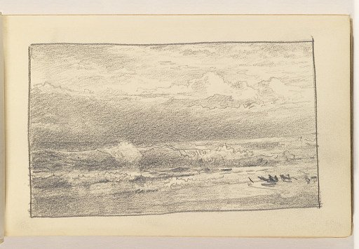 Shoreline with Breaking Waves and Puffy Clouds