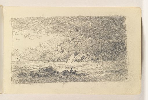 Ocean and Rocks with Large Cliffs and Distant Boats