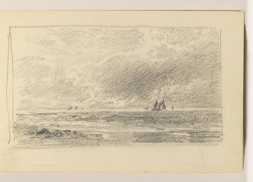 Calm Sea with Small Rocks and Several Distant Boats