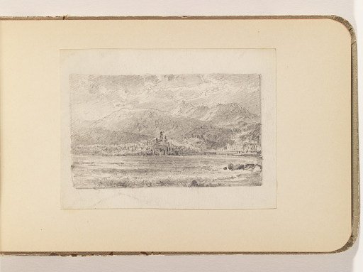 View of Harbor Inlet with Village, perhaps Portree Harbor, Scotland