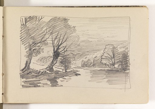River with Large Trees and Possibly the Moon