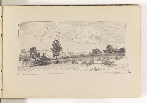 Countryside with Haystacks, House and Trees