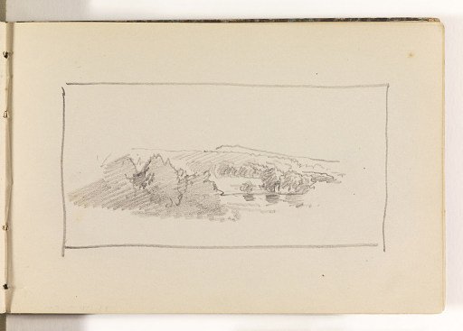 Unfinished Landscape with Large Trees, Pond and Hills