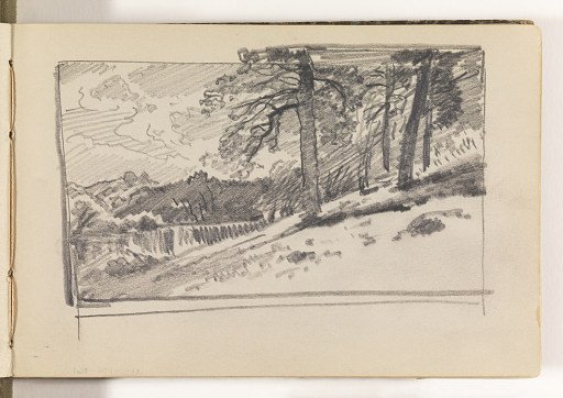 Hillside with Trees, Water and Distant Mountains