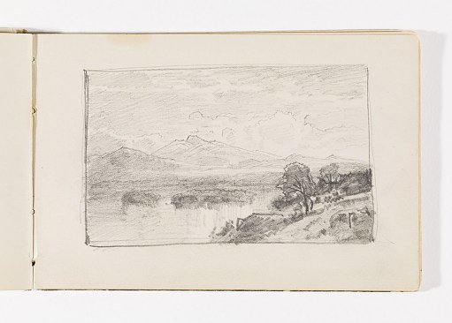 Trees, Lake, and Distant Mountains
