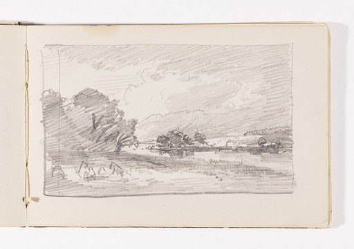 Landscape with Trees, Stream, and Possible Haystacks