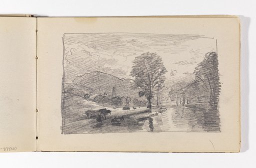 Trees, Stream, and Distant Town