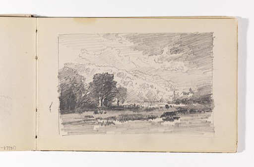 Landscape with Dark Trees, Village, Mountains and Clouds