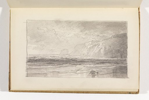 View of Ocean and Beach with Cliffs at Right