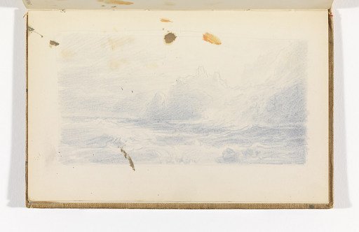 View of Blue Seascape with Cliffs and Structures