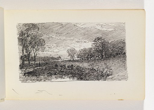 English Countryside with Pond and Trees