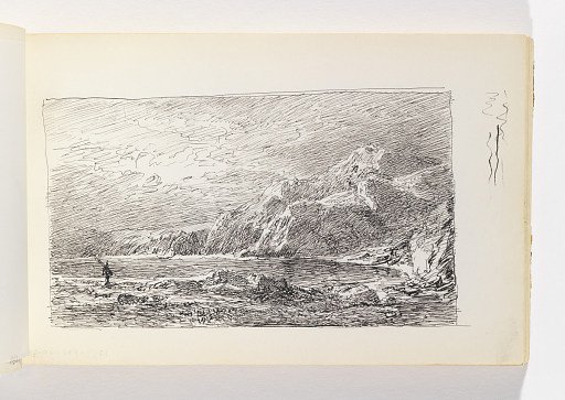 Inlet with Rocky Cliffs and Fisherman