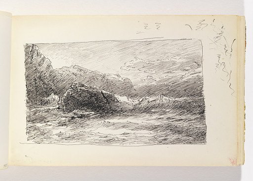 Stormy Sea against Large Rock and Cliffs