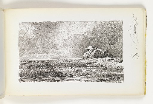 Seascape with Dramatic Clouds and Large Rock