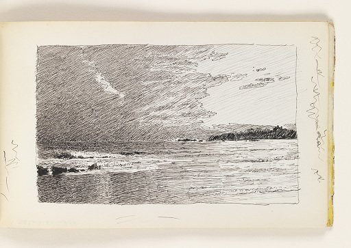 Beach Scene with Rocks and Distant Cliffs