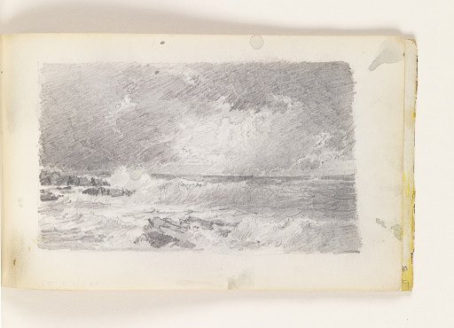 Sketch of Rough Sea with Rocks and Dark Sky