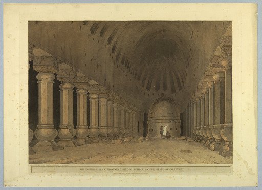 The Interior of An Excavated Hindoo Temple, On the Island of Salsette, from "Oriental Scenery: Twenty Four Views in Hindoostan"