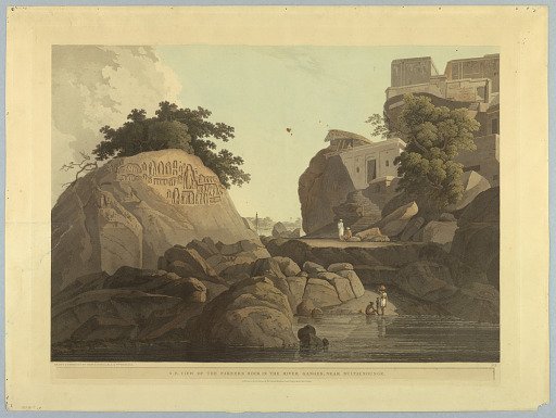 S.E. View of the Fakeers Rock In The River Ganges, Near Sultaungunge, from "Oriental Scenery: Twenty Four Views in Hindoostan"