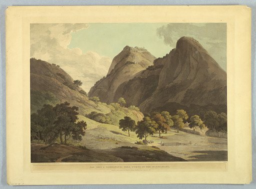 Jag Deo & Warrangur, Hill Forts in the Barramah'l, from "Oriental Scenery: Twenty Four Views in Hindoostan"