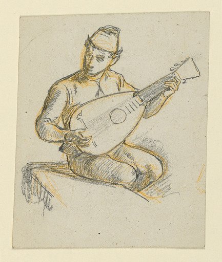 Seated boy playing a lute