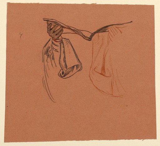 study for hands holding an open book with drapery from clothing