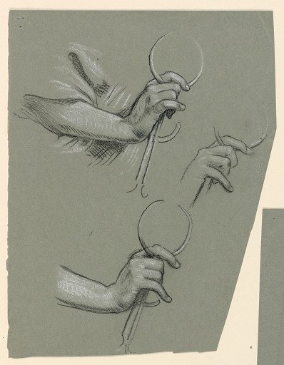 studies of hands holding calipers